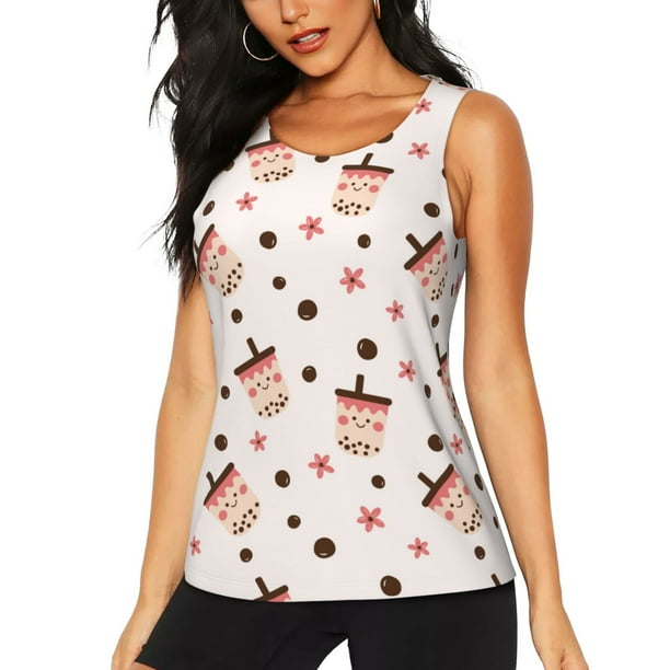 Fotbe Milk Tea Blusas Sin Mangas para Mujer – Estilo Casual, Corte Suelto, Slim-Fit, Cuello Redondo Deportivo, Tops de Verano para Gimnasio y Yoga-XX-Large