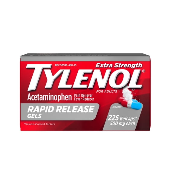 Tylenol Rapid Release Extra Strength Gelcaps, Acetaminophen 500 mg, Strong, Fast, 225 Count Size