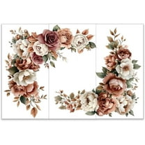 3pcs/Set Flower Border Rub on Transfers for Furniture and Crafts 6x12 inch Peony Rose Furniture Decals Large Flower Border Transfer Stickers Rub on Decals for Wood Furniture Home Decor