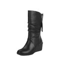 thumbnail image 2 of High Heels Boots for Women Ladies Fashion Casual Ruched Leather Round Toe Chunky Dress Pump Mid Calf Boots with Side Zipper Slouchy Motorcycle Riding Long Boots, 2 of 6