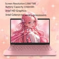 thumbnail image 3 of 14.1" Pink Laptop with Rechargeable Silent Mouse, 2026 NEW Thin and Light Notebook PC Computer for Student, 8GB RAM 128GB SSD, Intel Celeron Processor, HD Display USB3.0 Webcam for Lady & Teen Girls, 3 of 7