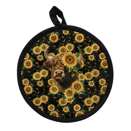 

ZUXONGSY Sunflower Pot Mat Highland Cow Round Oven Gloves and Potholder in One Thickened Oven Mitts Stylish Insulated Tea Pot Holder for Holidays Communal Meals