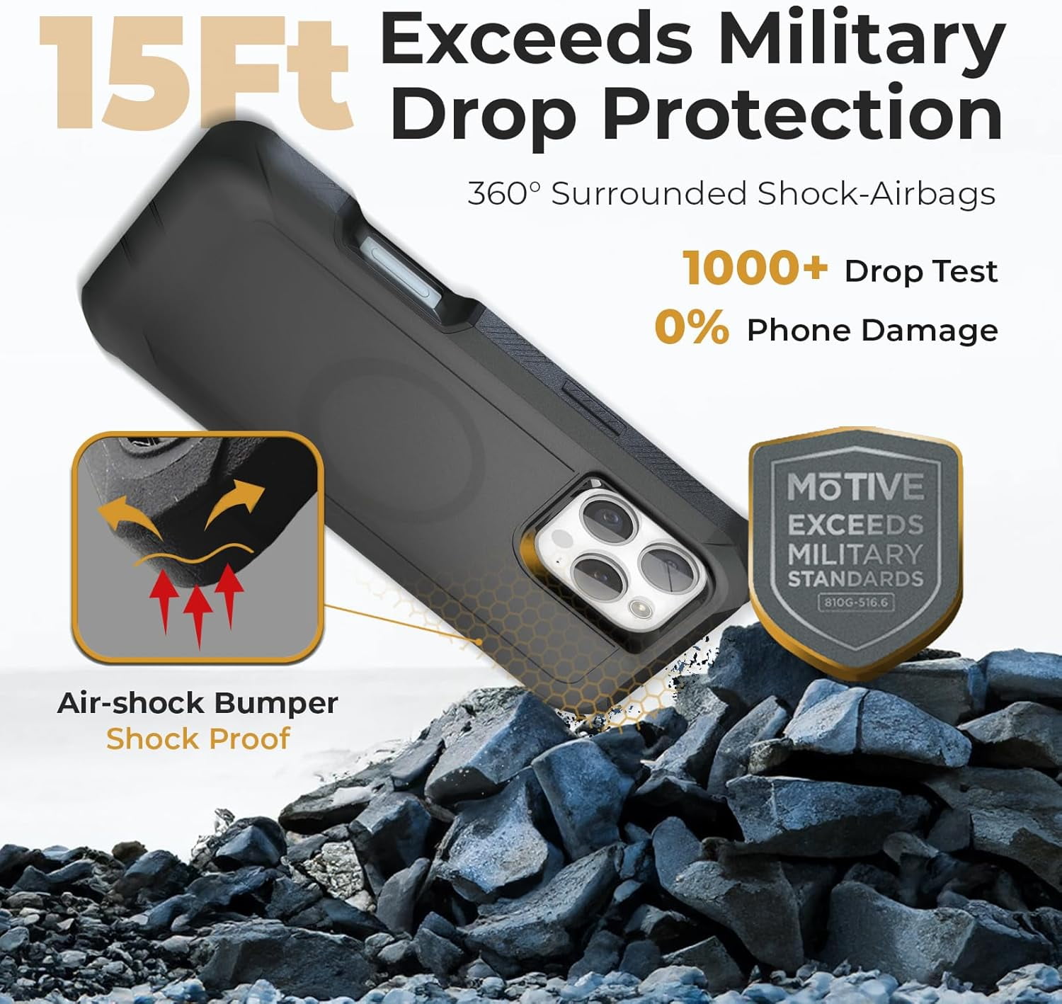 MOTIVE Designed for iPhone 16 Pro Max Case with Belt Clip, Magnetic Case Magsafe Compatible, Heavy Duty and Quad Layer Military Grade Protection for iPhone 16 Pro Max Holster, 6.9" | Black