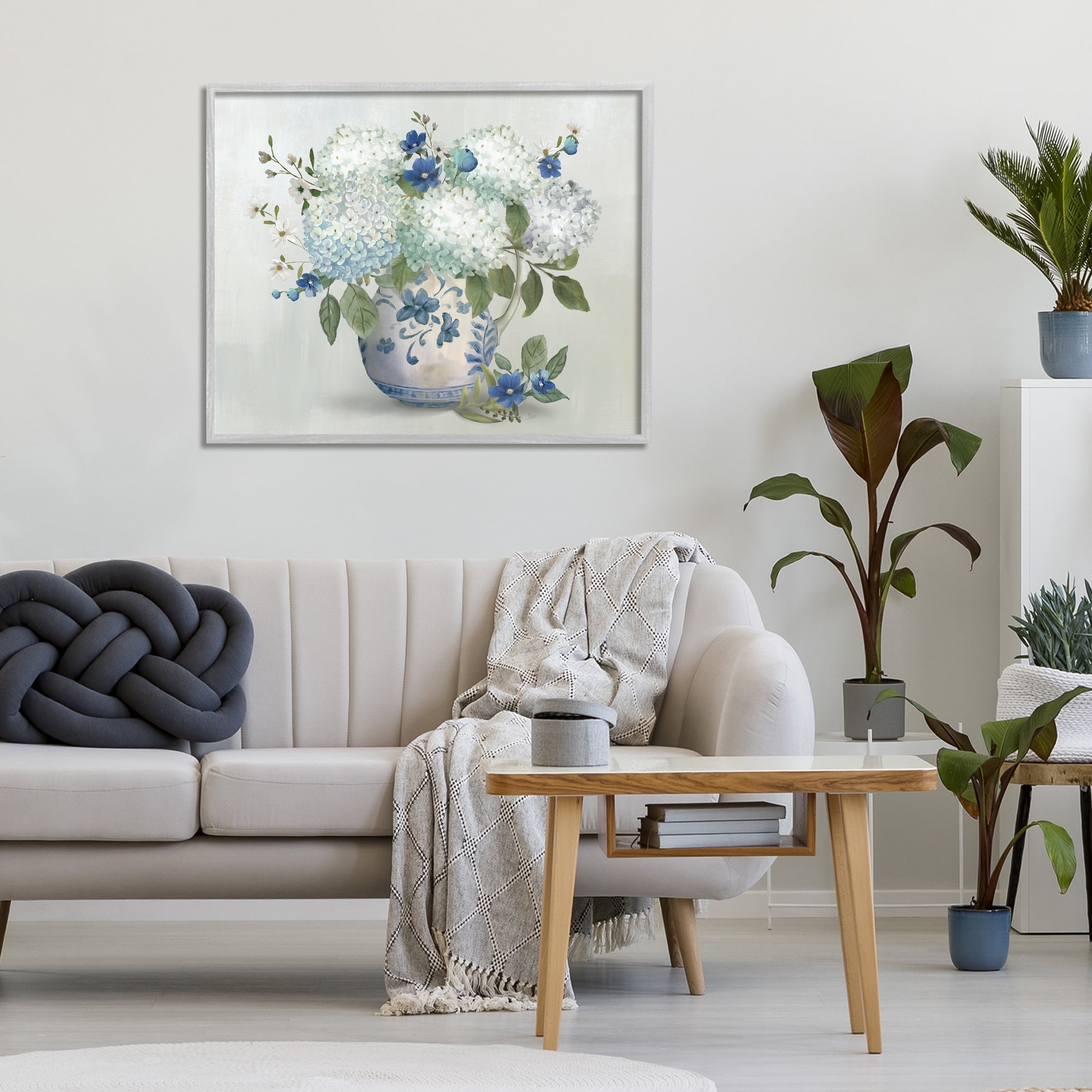 Stupell Industries Ivory & Blue Hydrangea Vase Gray Framed Giclee Art, design by Nan