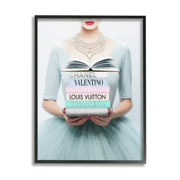Stupell Industries Woman with Glam Books Beauty & Fashion Painting Black Framed Art Print Wall Art, 11 x 14