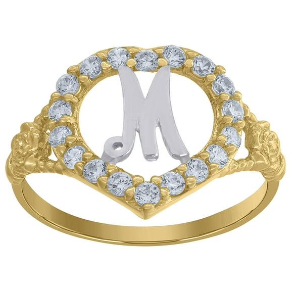 10k Two-Tone Gold Womens Cubic Zirconia Polished Finish Heart Shape Letter M Initial Ring