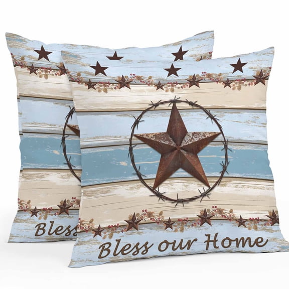 Outdoor Waterproof Pillow Covers Vintage Western Star Home Quote Decorative Throw Pillow Protectors for Patio Sofa Garden Couch,18x18in 2 Pack