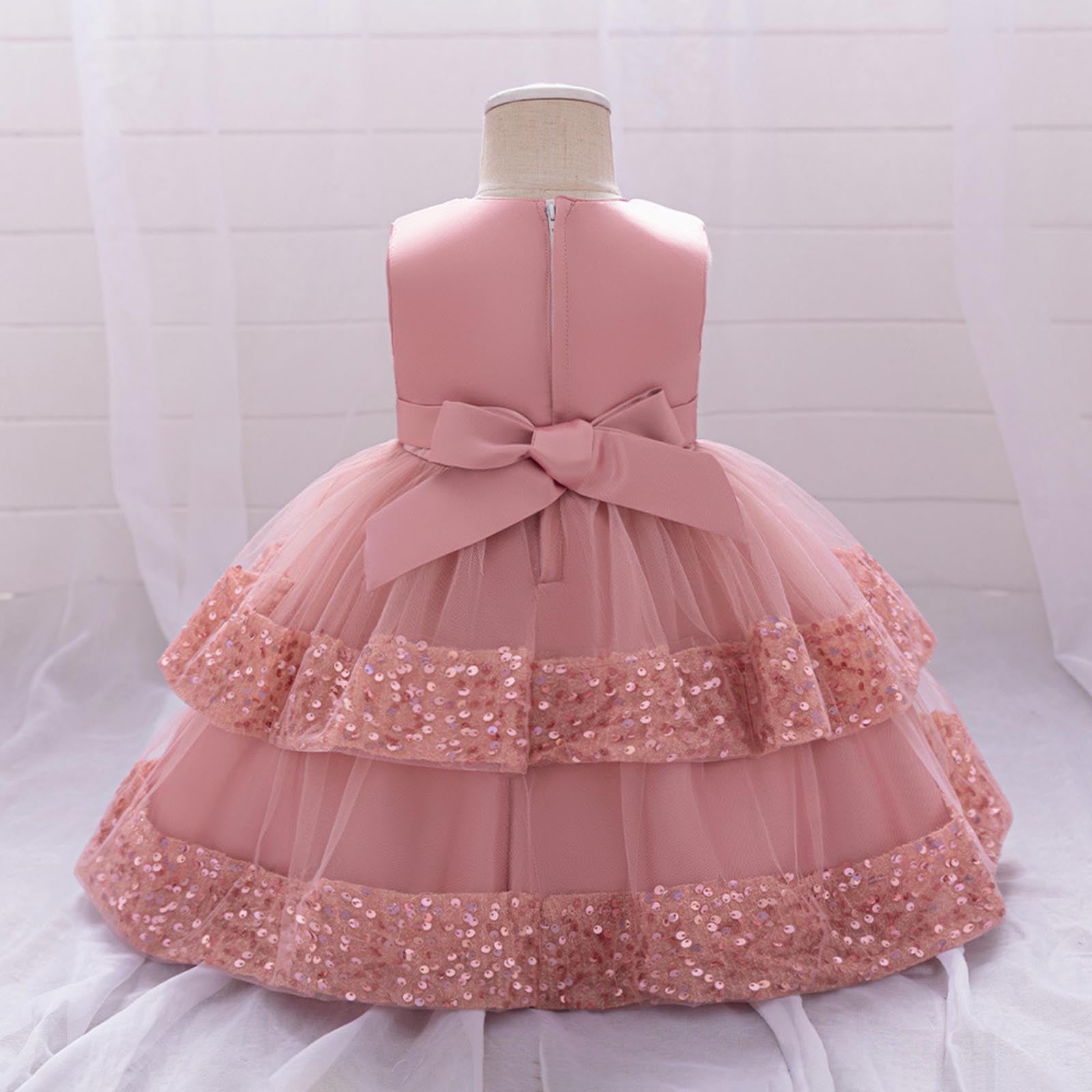 Baby Girl Pageant Dress Sleeveless Sequins Princess Dress Toddler Flower Wedding Birthday Party Gown Dresses 6 Months-3 Years