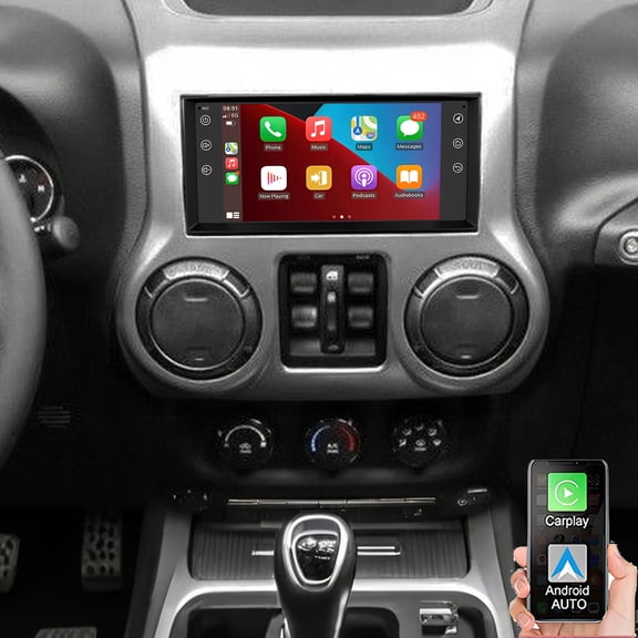 Eforcase Android 13 Car Stereo for Jeep Wrangler JK 2007-2017 Support Wireless Carplay Android Auto, 7 inch IPS Touchscreen Car Radio with GPS, WiFi, Bluetooth FM, Backup Camera