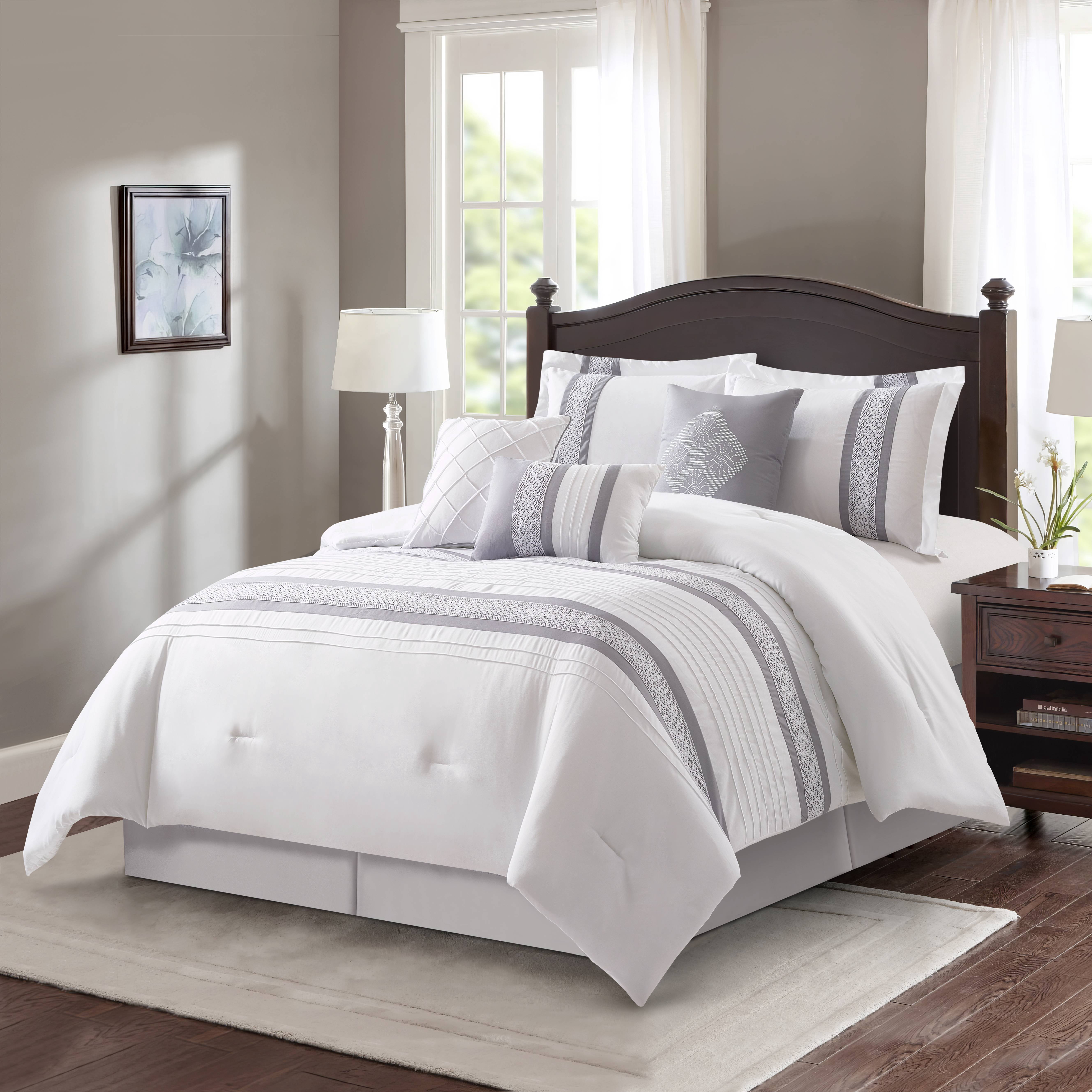 Nanshing Gabby 7 Piece Bohemian Shabby Chic Comforter Set, Grey, California King
