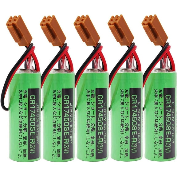 (Pack of 5) 3V 2500mAh CR17450SE-R PLC CNC System Battery with Resistance for SANYO CR17450SE-R / A98L-0031-0012 FANUC CNC with Plug