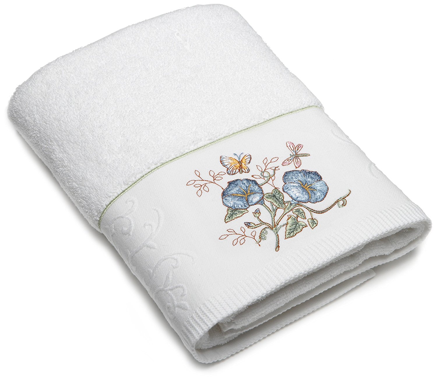 Butterfly Meadow Embroidered Bath Towel, Blue Flower, 100 cotton terry