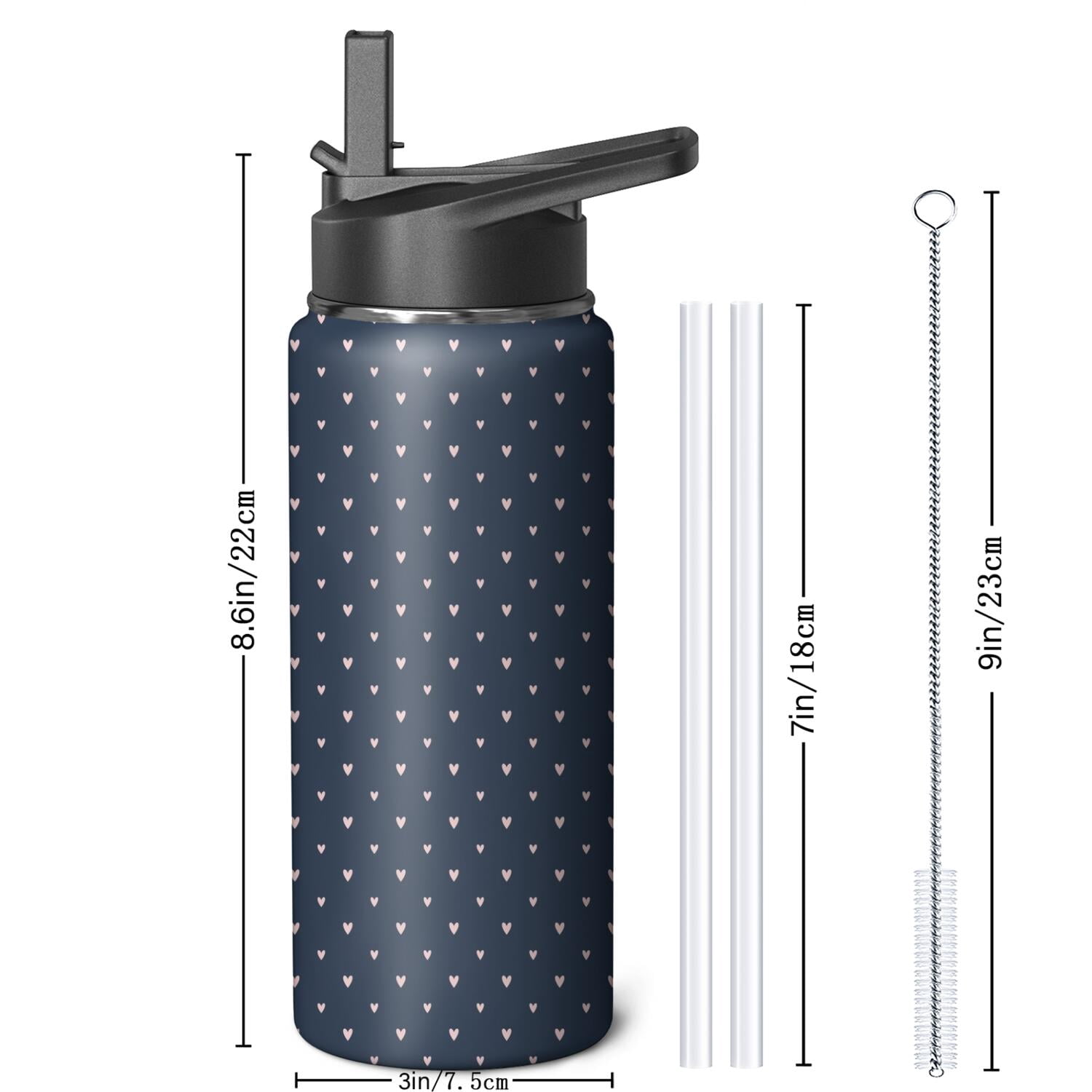 Modern 18 oz Insulated Stainless Steel Water Bottle with Straw & Cleaning Brush , Leakproof, BPA-Free, 304 Stainless Steel, Wide Mouth, Travel Mug for Car, Gym, Office
