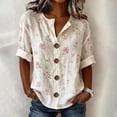 thumbnail image 2 of Oversized Tshirts for Women 3/4 Sleeve Top Print Blouse V Neck Button Down Short Sleeve Casual Loose Fit Pink Summer Tops for Women, 2 of 4