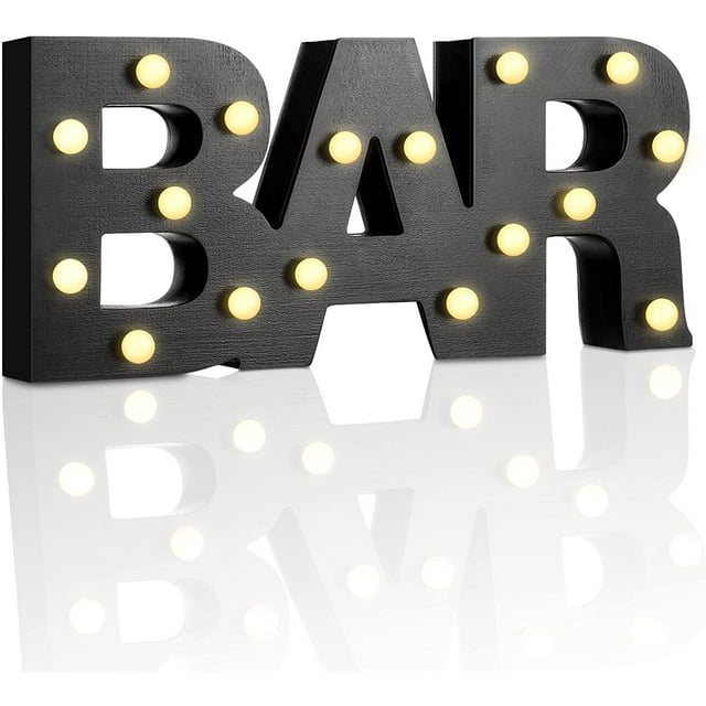 Wooden Bar Sign with Lights Light Up Bar Letter Lights Wooden Bar Letter Lights, LED Bar Shaped Letters Sign, Battery Powered Bar Lamp, Bar Signs Light for Home Pub Coffee Birthday Party Christmas