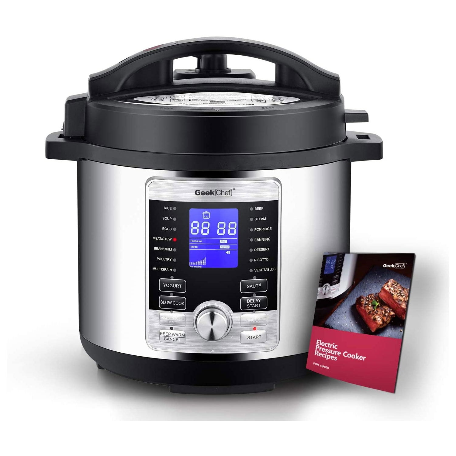 Geek Chef GP60D 6 Quart Stainless Electric Pressure Cooker Pot with LCD Display Walmart
