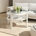 thumbnail image 2 of Patiojoy Table Basse Ronde avec 4 Compartiments Latéraux Table Basse Circulaire à 2 Niveaux Blanc, 2 of 8