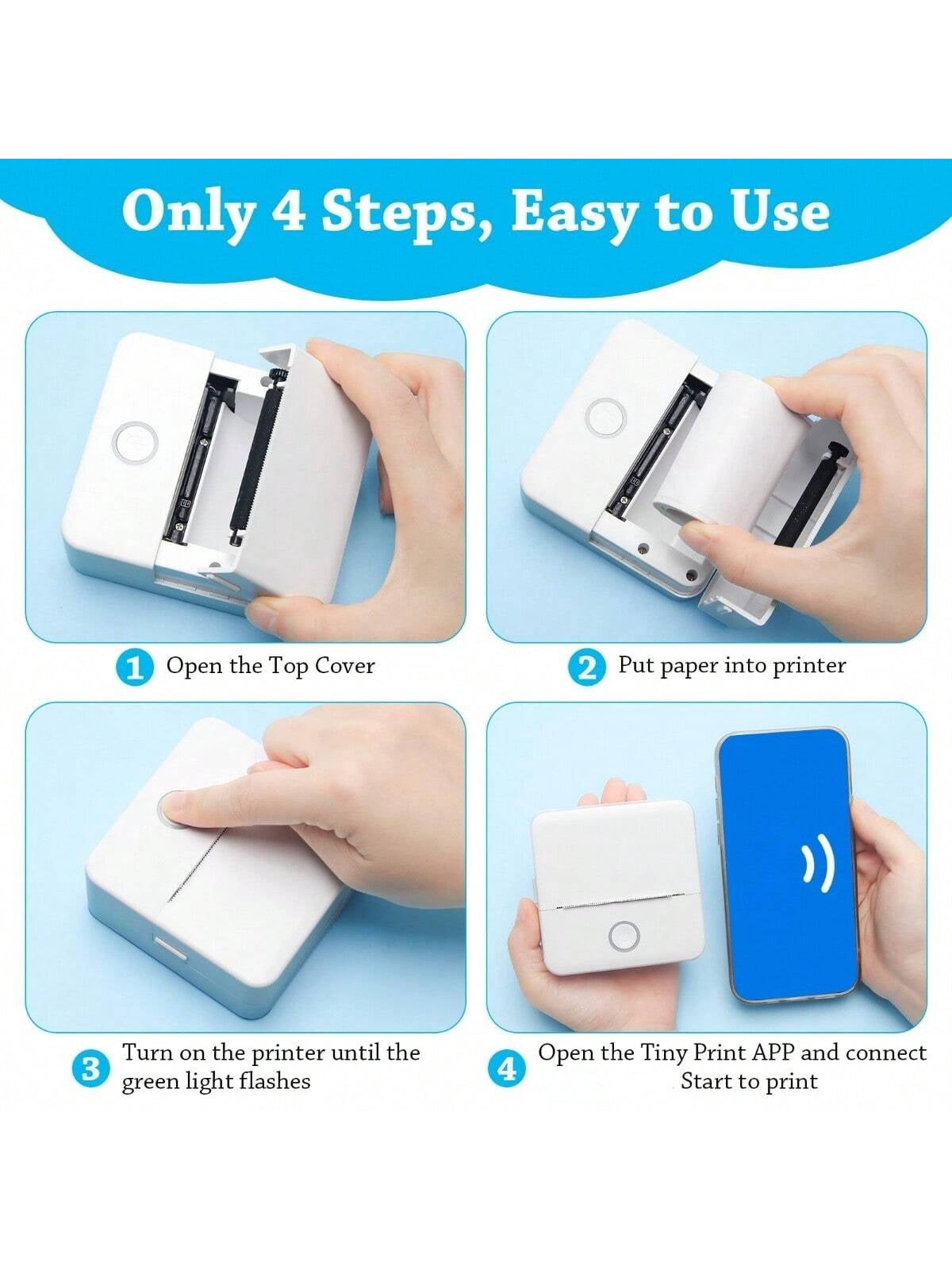 Mini Printer Inkless Sticker Maker Free Cut Small Pocket Printer Portable Thermal Printer For Photo Journal Notes Memo Timy Print App Phone Connection With Thermal Printing