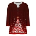 thumbnail image 4 of LiMoi Women's 3/4 Sleeve V Neck Holiday Shirt with Christmas Tree Print Cozy Top Tees Tshirts Blouse for Winter My Items, 4 of 5