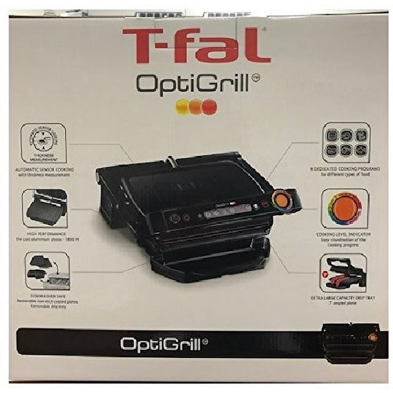 T-fal GC702 OptiGrill Stainless Steel Indoor Electric Grill with Removable  and Dishwasher Safe plates 1800-watt Silver - Used 