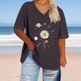 thumbnail image 2 of Sexlip Womens Swimsuit Set Sunflower Print Cover Up Design V Neck Short Sleeve Relaxed Silhouette Sun Protection Fabric for Beach Wear Brown S, 2 of 4