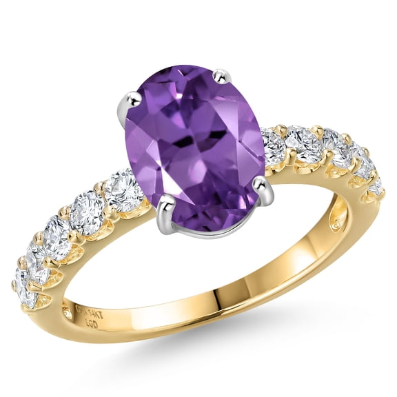 Gem Stone King 14K Two Tone Gold Purple Amethyst and Lab Grown Diamond Engagement Ring for Women | 2.95 Cttw | Oval 10X8MM | Gemstone February Birthstone | Size 6