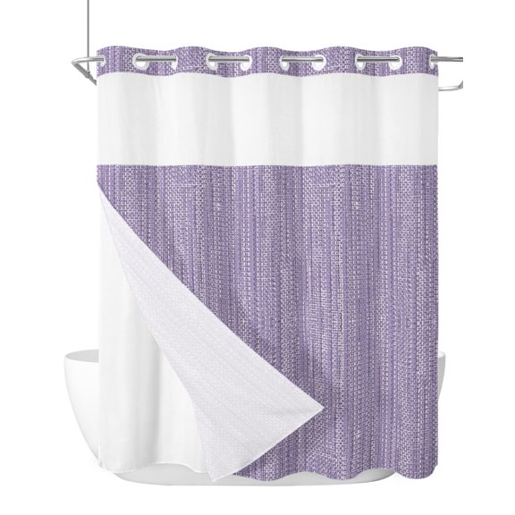 No Hook Shower Curtain, Lavender Purple Standard Shower Curtains with Snap in Liner, Modern Simple Solid Color Linen Texture Boho Waterproof Washable Fabric Bathroom Curtain Set, 66" x 72"
