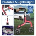 thumbnail image 2 of HOMLAND 3-Wheel Folding Walkers for Seniors, Lightweight Three Wheel Walker with Cane and Cup Holder, Height Adjustable Narrow Space Mobility Aid - Red, 2 of 6