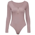 thumbnail image 5 of Plus Size Skinny Solid Color Scoop Neck Long Sleeve Bodysuit,Women's Open Crotch Bodysuit Zipper Bottom Jumpsuit Bodysuits, 5 of 6