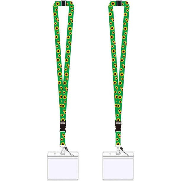 Cordón para llaves con diseño de girasol y tarjetero – 2 piezas – Portatarjetas con portatarjetas de identificación – Duradero y cómodo – Para tarjetas de identificación, llaves y credenciales