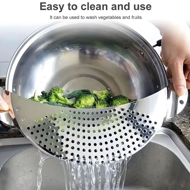 Amdohai 1pc Kitchen Stainless Steel Pot Strainer, Hand Held Pot Drainer, Fruit Washing Filter