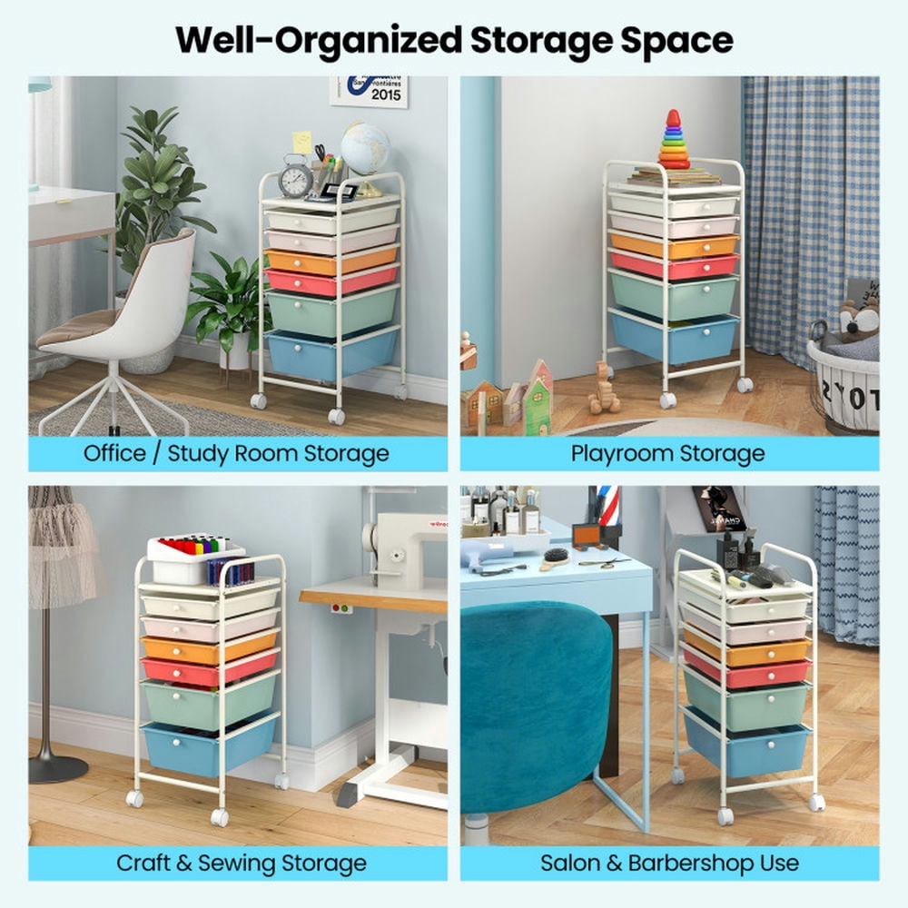 Demi Bonn 6 Drawers Rolling Storage Cart Organizer with 4 Universal Casters, Macaron
