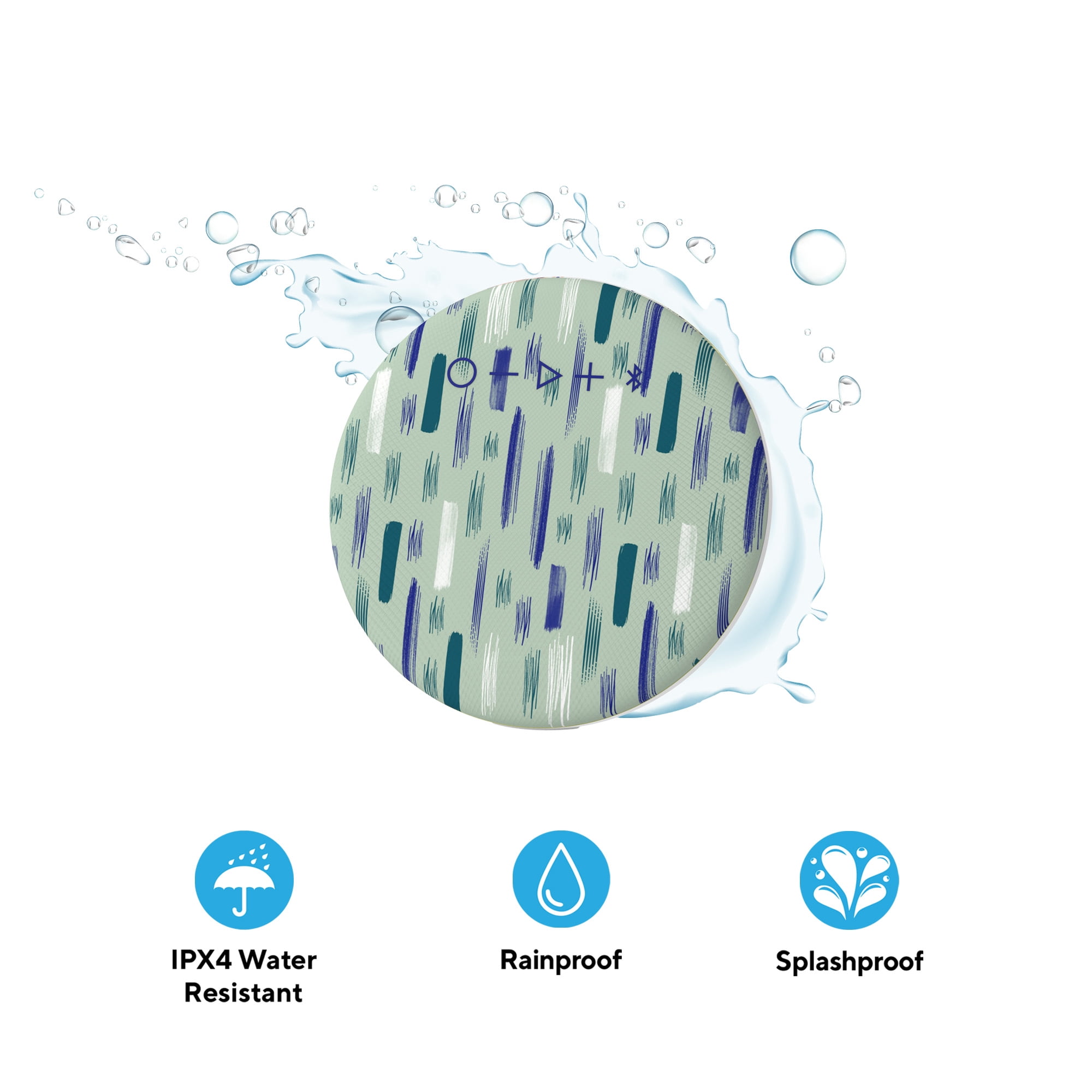 onn. Portable Bluetooth Speaker | IPX4 Water Resistant | Round Wireless Speaker, Moss Brushstrokes