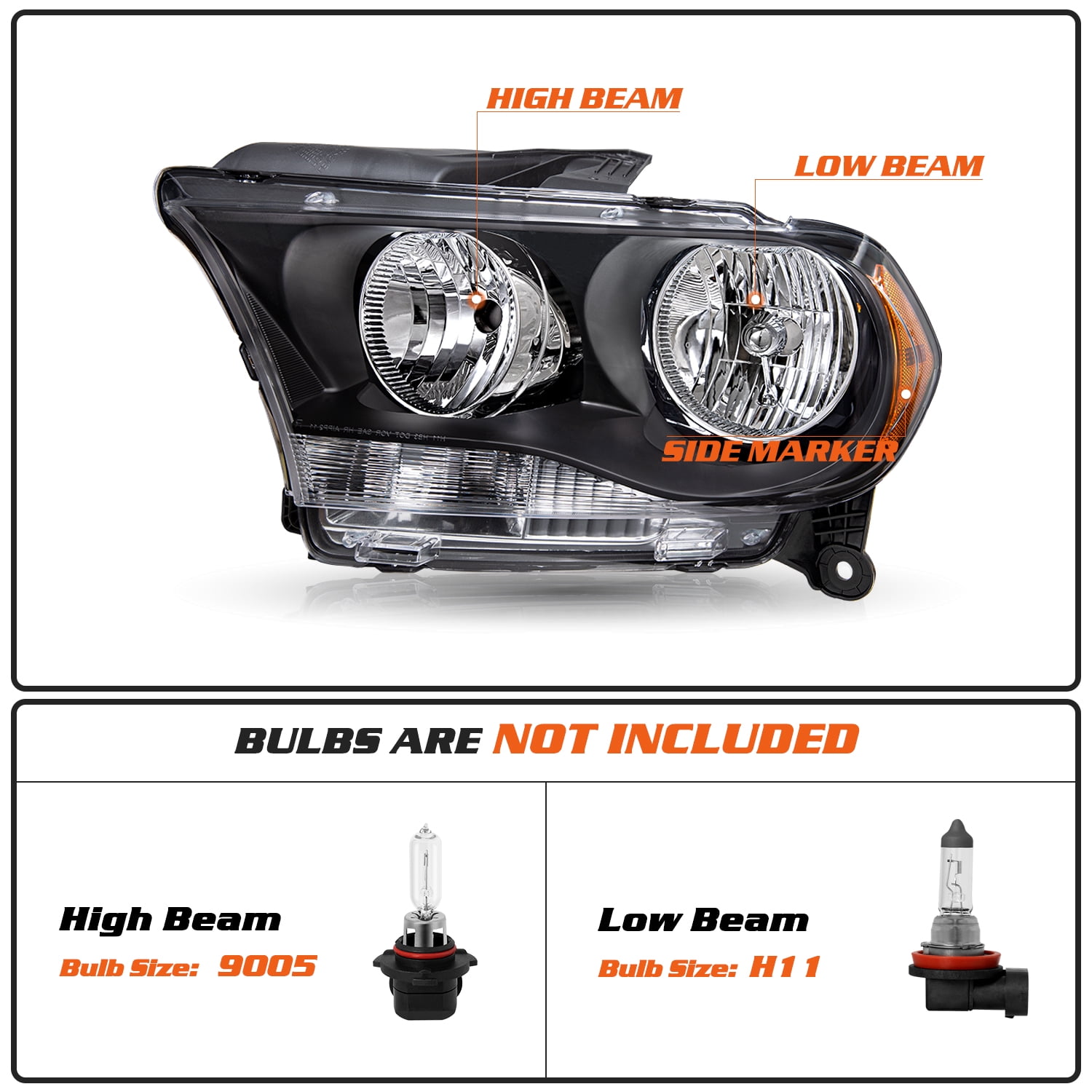 FOR 2011 2012 2013 DODGE DURANGO HALOGEN HEADLIGHTS BLACK HOUSING HEADLAMPS 2PC