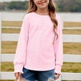 thumbnail image 7 of Curuila Kids Girls Tops Long Sleeve Casual Loose Fit Crew Neck Solid Hollow Out Blouse Tee Shirt Pink Size 12-14 Years, 7 of 7