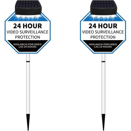 {2pcs Yard Security Warning Sign with Solar Powered Deck LED Light}, IP66 Waterproof Yard Security Warning Sign, Mini Outdoor Light
