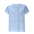 thumbnail image 5 of Aboser Asymmetrical Shirts for Women Trendy Cotton Linen Tops Dressy Casual Short Sleeve T Shirt Solid Color Beach Blouse Breathable Cozy Tunic Top Light Blue L, 5 of 7
