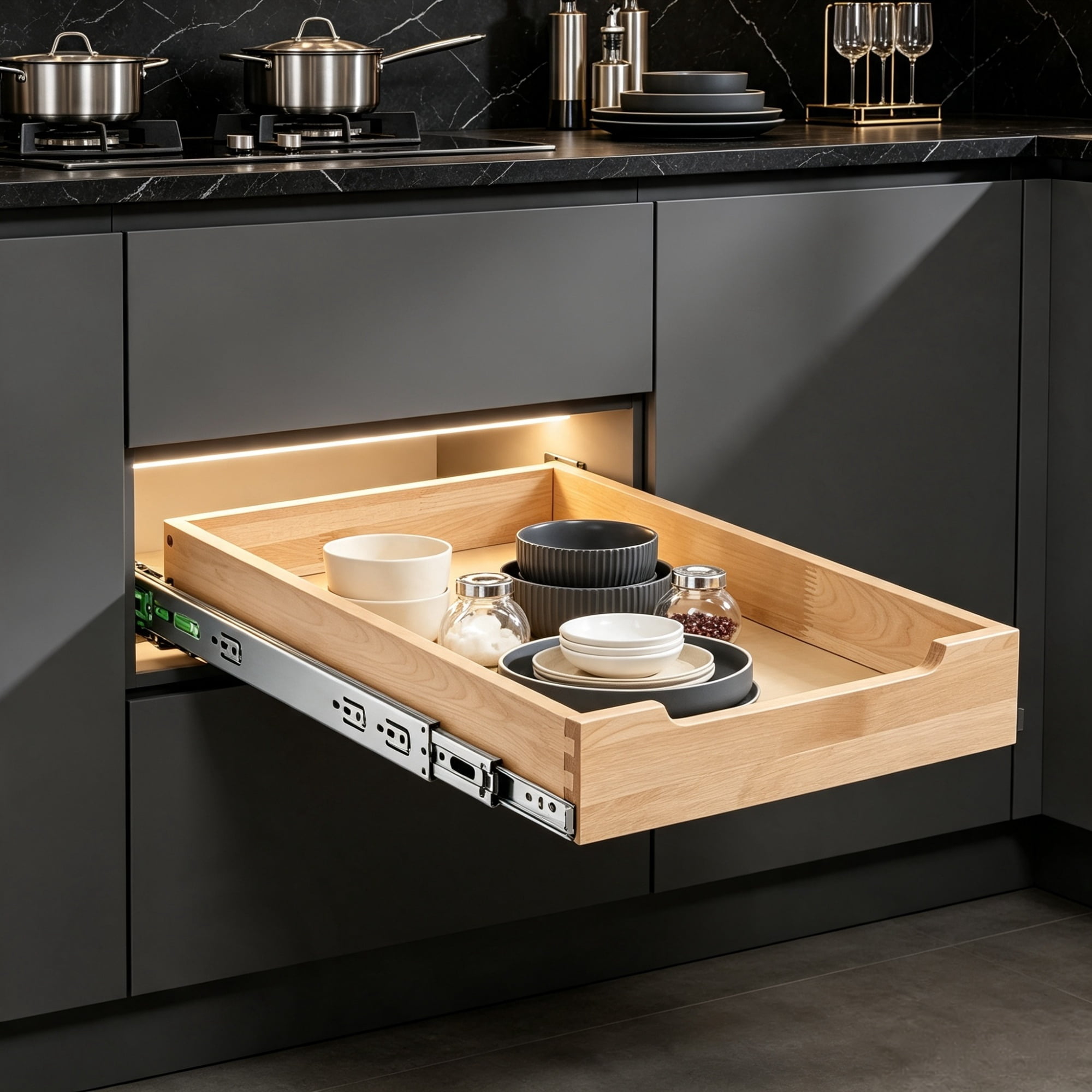 Pull Out Cabinet Organizer, Heavy-Duty Wood Drawer with Soft Close Slides for Kitchen & Pantry, 14"W x 21"D