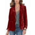 thumbnail image 2 of Women'S Velvet Blazer Jacket Casual Button Up Long Sleeve Cardigan Suits Business Coat with Pockets Wine Red XL, 2 of 4