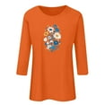 thumbnail image 6 of Charella Women's Floral Printed Tops Flower Graphic Tee Casual Crew Neck 3/4 Sleeve Shirts Loose Fit Clothes (L, Orange), 6 of 6