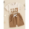 thumbnail image 6 of Aojekbee Baby Boy Half First Birthday Outfits Letter Print Short Sleeve T-Shirts Tops Elastic Waist Shorts 2Pcs Summer Clothes Set, 6 of 10