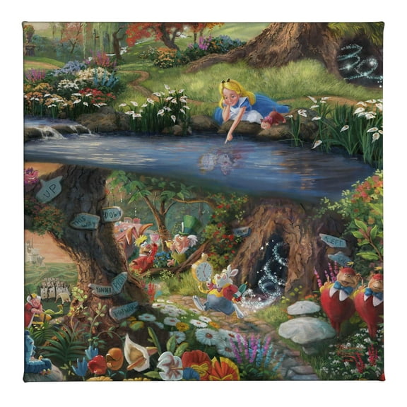 Thomas Kinkade Disney Alice in Wonderland 14" x 14" Gallery Wrapped Canvas Art