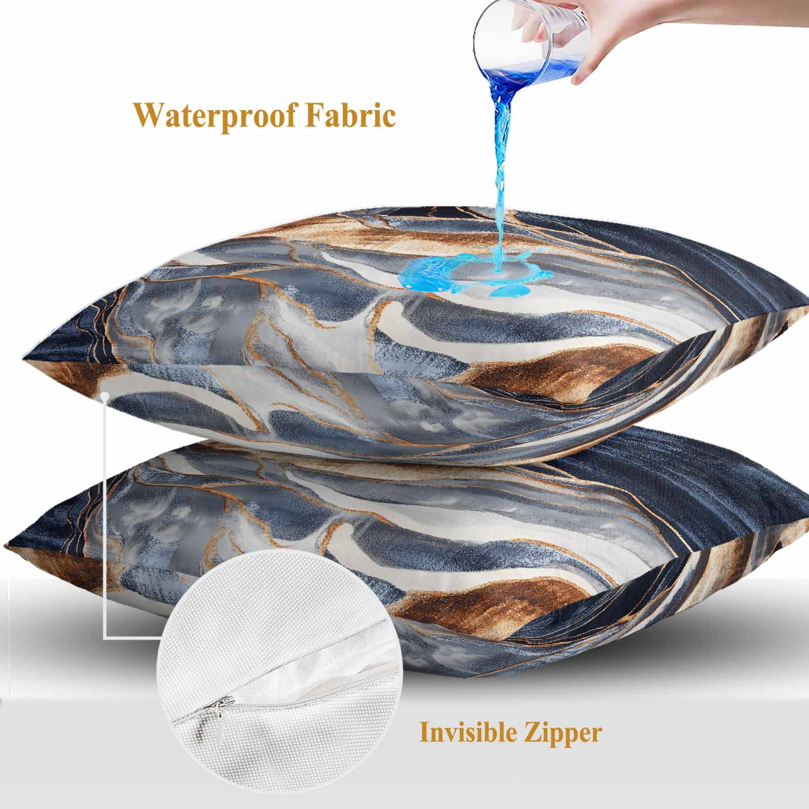 Outdoor Pillow Cover Abstract Blue Brown Wave Set of 2 Waterproof Throw Pillowcases Modern Art Decorative Patio Furniture Pillows for Couch Garden Indoor & Outdoor Use