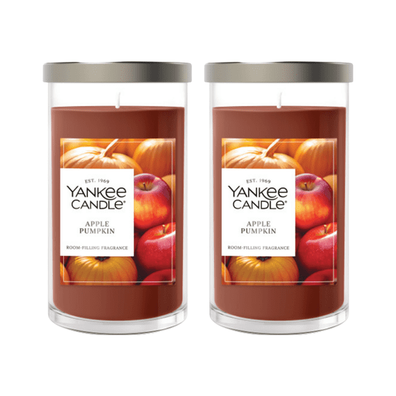 Yankee Candle Medium Pillar Scented Candle, Apple Pumpkin, 14.25 oz (2-Pack)