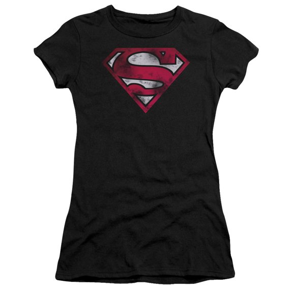 Superman War Torn Shield Junior Women's T-Shirt Sheer Black