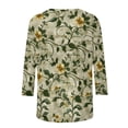 thumbnail image 4 of Women's Tops 3/4 Length Sleeve Shirts 2026 Spring Summer Womens Clothings Basic Tees Fashion Flowers Printed Round Neck Blouses Pullover, 4 of 5