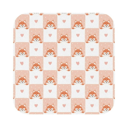 

Pofeuu love plaid fox Print Leather Coasters Set of 6 Round Cups Mugs Mat Pad for Home Kitchen Heat Resistant Drink Coasters Square