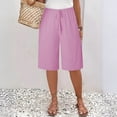 thumbnail image 2 of Women Lightweigh Shorts Drawstring Pull-on Wide Leg Straight Casual Short Pants Bermuda Shorts For Women Knee Length Wide Leg Summer Short Summer Beach Vacation Outfit Pink XL, 2 of 7