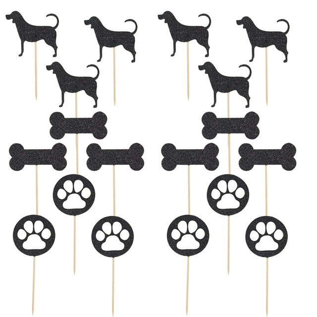 24PCS Cake Topper Decorative Dog Bone Paw Cake Pick Cupcake Topper for Birthday