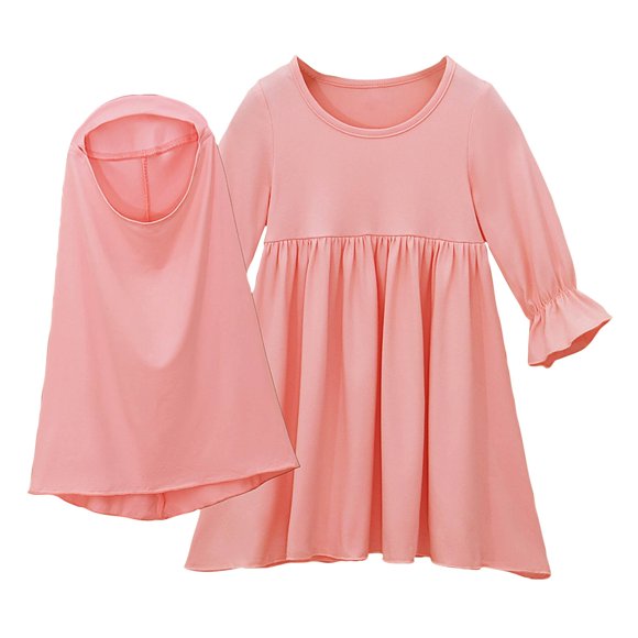 Girls Casual Dresses Long Sleeve Round-Neck Dress Girls' Summer New Long Sleeves Round Neck Grenadine Dress Scarf Pinks 120